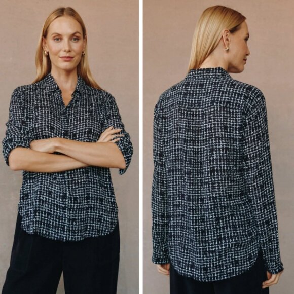 Bella Dahl | Clean Front Hipster Shirt In Black & White Plaid - Picture 10 of 10